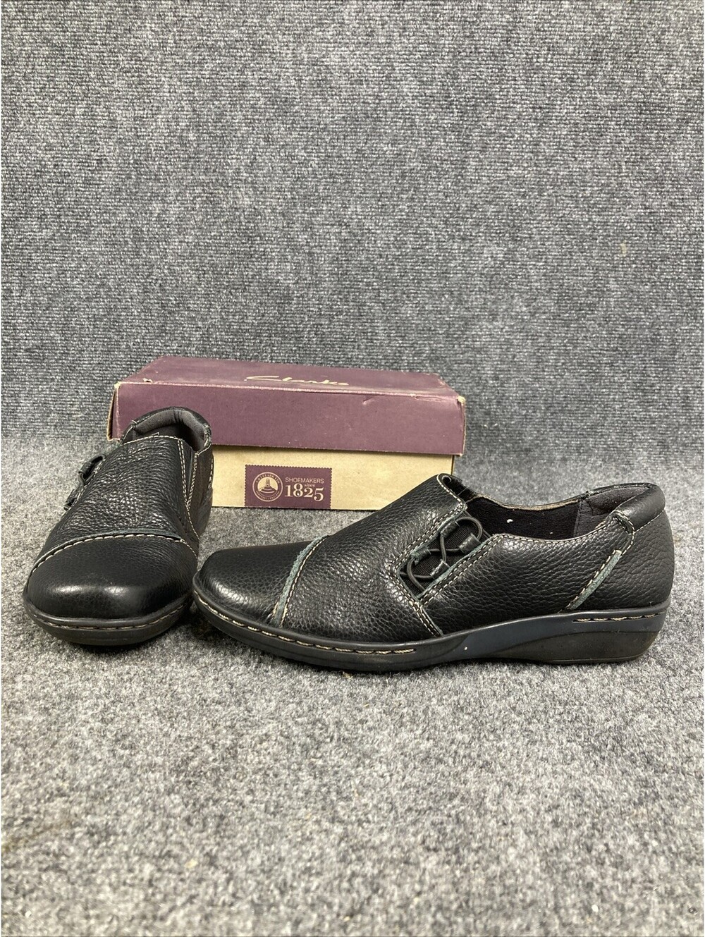 Clarks Womens 7.5M Evianna Mix Black Tumbled Leather Slip On Loafer Shoes NWB